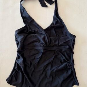 Lands' End Black Surplice Halter Tankini Top and High Leg/Waisted Bottoms Set